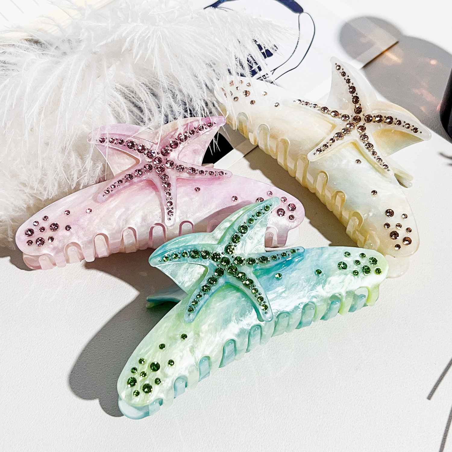 Factory Wholesale Fashion Acetate Star Hair Claw 11.5 CM Summer Starfish Hair Clip for Women Girls Thick Hair