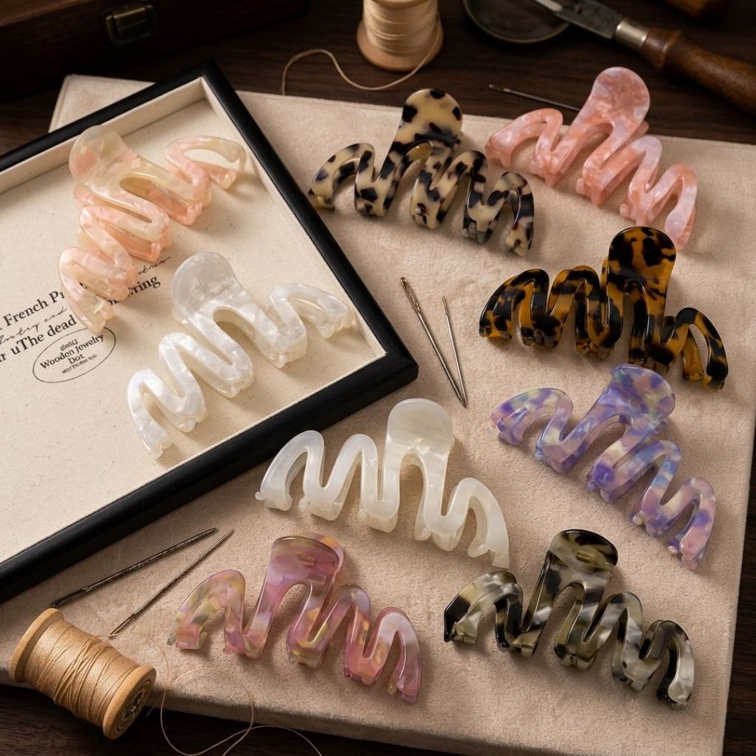 Fashion New Design Custom Logo European American Wave 10.5cm Acetate Shark Hair Claw Clips for Women Girls Accessories