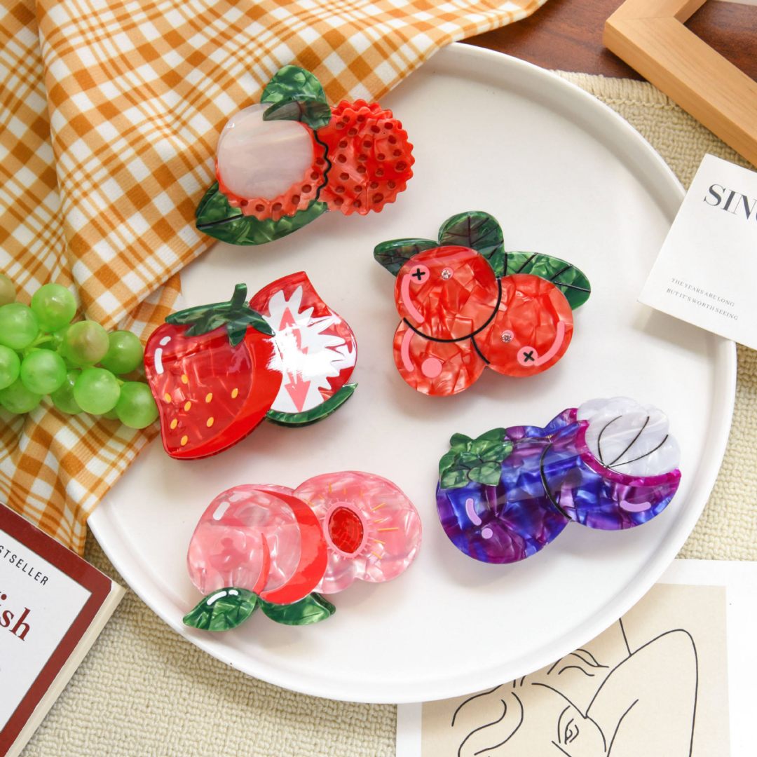 Fashion New Sweet Lychee Eco-Friendly Custom Logo Multi-Fruits 10cm Acetate Hair Claw Clips for Women Girls Accessories