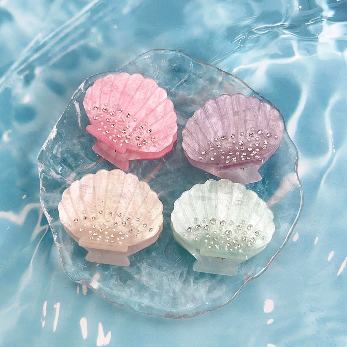 Glitter Luxury Crystal Rhinestone White Acetate Hair Claw Sea Shell Jewellery Small Hair Claw Clips Hair Accessories for Women