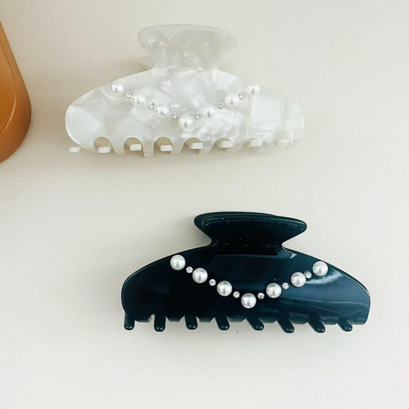 New Fashion Korean Eco-Friendly Custom Logo Pearls Rhinestone Acetate Hair Claw Clips for Women's Girls Hair Accessories