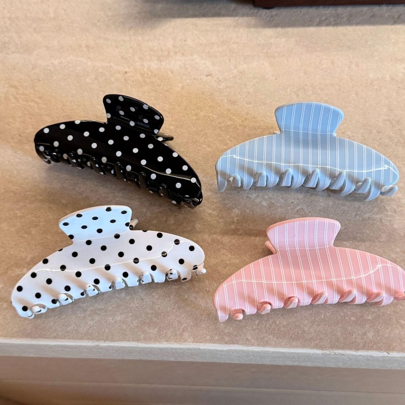 New French Fashion Retro Eco-Friendly Custom Logo Stripe Sweet Polka Dots Acetate Hair Claw Clips for Women's Girls Hair Accessories
